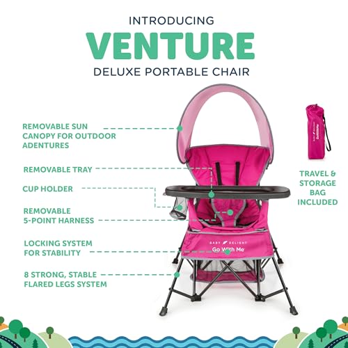 Image of Baby Delight Go with Me Venture Portable Chair | Indoor and Outdoor | Sun Canopy | 3 Child Growth Stages | Pink