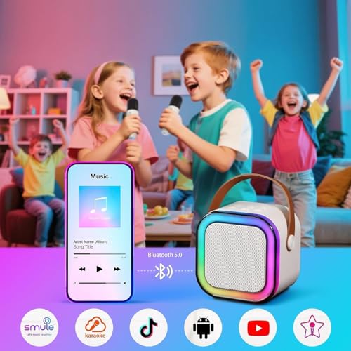 Image of Mini Karaoke Machine for Kids with 2 Wireless Microphones and Lights, Bluetooth Connect Phone to Sing, 4-12+ Year Old Girl Boy Birthday Gifts | 2 Wireless Microphones, Lights, Bluetooth Connect Phone to Sing, 4-12+ Year Old Girl Boy Birthday Gifts