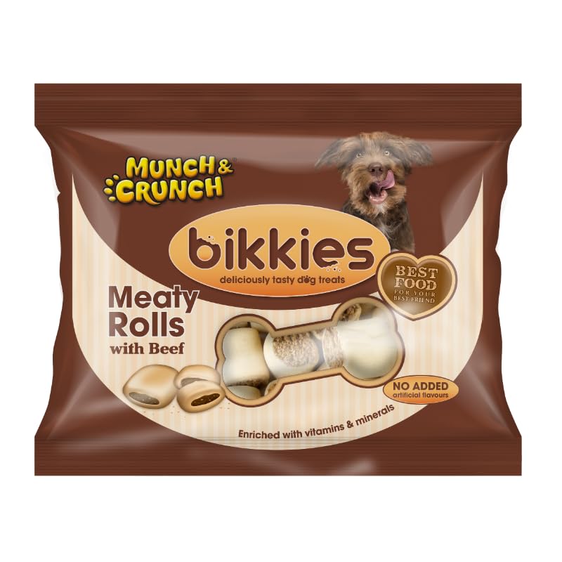 Munch & Crunch Bikkies Dog Treats Meaty Rolls With Beef - 300g x 20 Packs