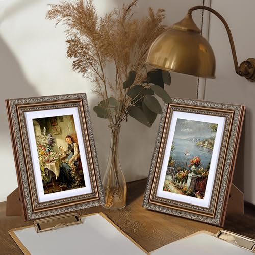 Image of eletecpro 8x10 Vintage Picture Frame, Glass Cover, Bronze, 2-Pack | Display Photo 5x7 with Mat or 8x10 without, Horizontal or Vertical, Tabletop or Wall Decor