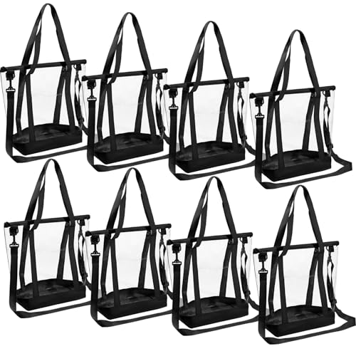 8 Pcs Clear Tote Bags with Zipper Adjustable Shoulder Bag Handbag Detachable Strap See Through Security Approved