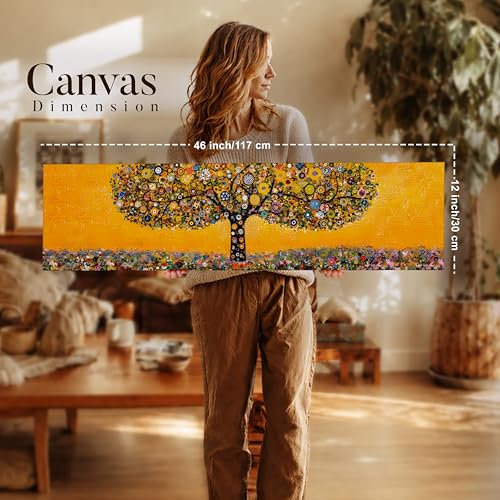 Image of Abstract Botanical Tree Stretched Canvas Wall Art Painting for Living Room, Horizontal Wildflower Meadow Canvas Wall Decor For Livingroom, Bedroom, Office, Hallway's, Hotel 12x46 Inch