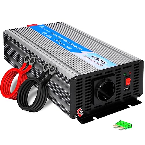 EXTRALINK Wechselrichter 12V auf 230V Reiner Sinus 1500W 3000W Spitze – Spannungswandler mit USB, Lüfter & 4-Fach Schutz – für Auto, Wohnmobil, Boot, Camping, empfindliche Geräte, Solar