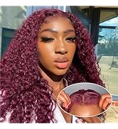 Ailwelia 99j Burgundy Curly Bob Wig Human Hair 200 Density 5x5 Hd Lace Closure Wigs Human Hair Bo...