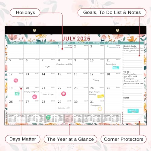 Image of Ospelelf 2026-2027 Calendar Magnetic Desk Wall Desktop Monthly Planner Use July 2026 to December 2027 Large To Do Pad with Plastic Cover for Office 17 inch X 12 inch Ditsy Floral