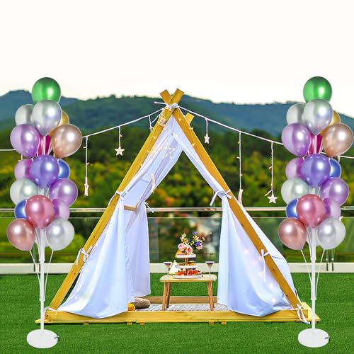 Image of 2 Sets of Balloon Stand Kit - 6ft Balloon Stands with Base, Balloon Sticks, Decorations for Party Birthday Wedding Baby Shower Gender Reveal Graduation