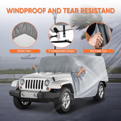 Image of NEVERLAND Cab Cover for 1987-2026 Jeep Wrangler JK JL TJ YJ CJ 2 Door, Waterproof Jeep Wrangler Half Covers 2 Door with Trunk Zipper All Weather Sun Rain Snow UV Protection
