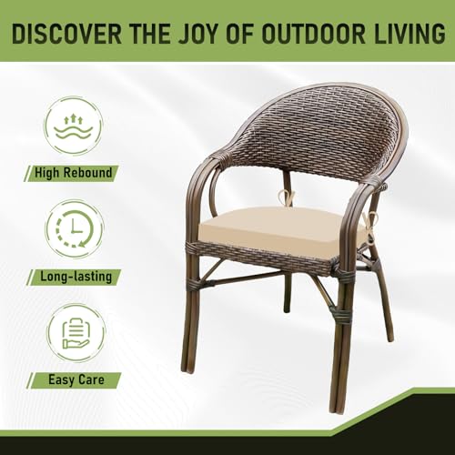 Image of Basic Beyond Outdoor Chair Cushions Set of 4, Outdoor Cushions for Patio Furniture, Water Resistant Patio Chair Cushions with 2 Ties, 17x16x2, Beige
