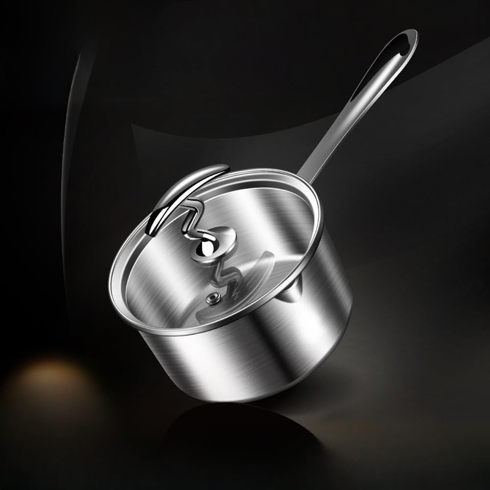 Olla de leche de acero inoxidable 304 con boquilla doble y fondo de 3 capas, olla inoxidable para alimentos para bebés y leche, apta para lavavajillas, plata, 29,5 x 14,4 x 7,5 cm