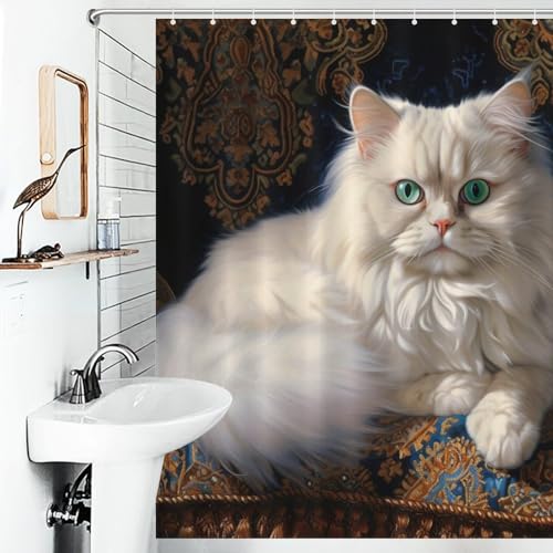 Rideau de douche tissu polyester chat animalier 168x183cm - 6