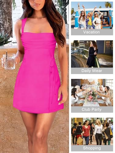 Image of Women's Sexy Ruched Mesh Midi Short Dresses for Women Square Neck Fitted Elegant Club Party Cocktail Dress