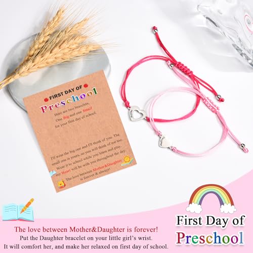 Back to School/First Day of School Bracelet Gifts, First Day of Kindergarten Preschool First/Second Grade Bracelet Gifts, Set of 2 Matching Mother and Daughter Heart Bracelets for Mom and Daughter3