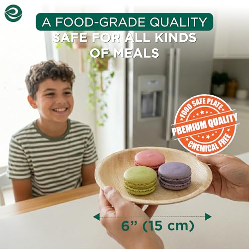 ECO SOUL Palm Leaf Plates 6”(15cm) Round (50 Count) Small Bamboo Plate |Eco Friendly, Biodegradable, Compostable Heavy-Duty Plate, Disposable Plates for Dinner, Party & Events - Image 3