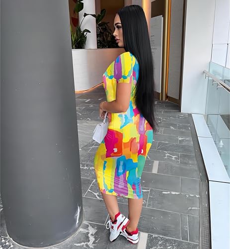 Image of Nimsruc Womens Summer Casual Sexy Short Sleeve Bodycon Dress Basic Pencil Midi Club Dresses