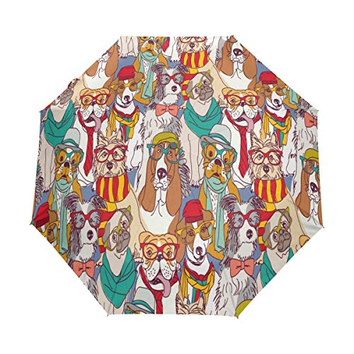 Parapluie automatique coupe-vent et anti-UV au motif chiot mignon