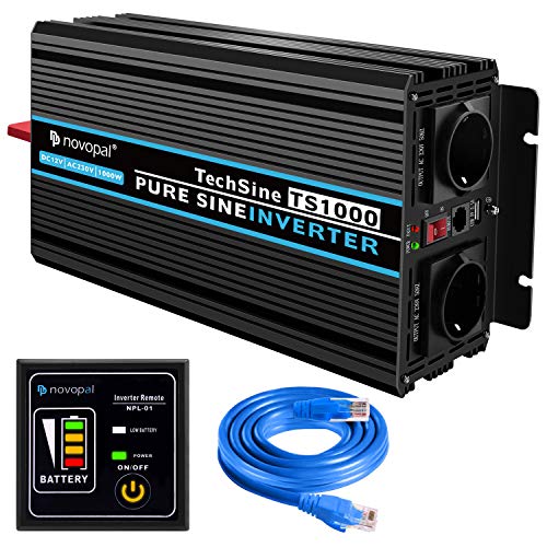 ® Spannungswandler 12V auf 230V 1000W/2000W Reiner Sinus Wechselrichter Konverter mit Zwei AC-steckdosen mit Fernbedienung und 2.1A USB