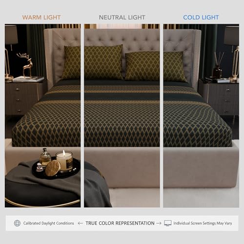 Image of Stoa Paris 100% Bamboo Cotton King Size Fitted Bedsheet with 2 Pillow Covers, 200TC Printed Bed Set, Breathable, All-Season Comfort, Home Decor, Imperial Grandeur - Verde Empire (182cmx198cm+30cm)
