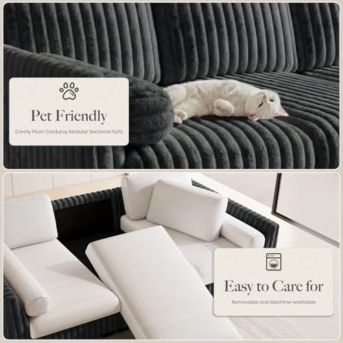 Image of Belffin Plush Corduroy Modular Cloud Sofa Bed with Deep Seat Sectional Cloud Couches for Living Room. Grey Couch