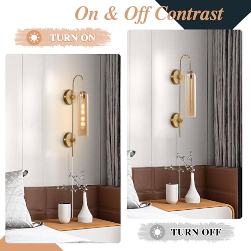 Image of BOKT Modern Wall Sconces 1-Light Wall Mounted Light Mid Century Modern Wall Decor Stylish Lighting Lamp Long Tube Glass Vanity Light Fixture (Amber, Plug in)