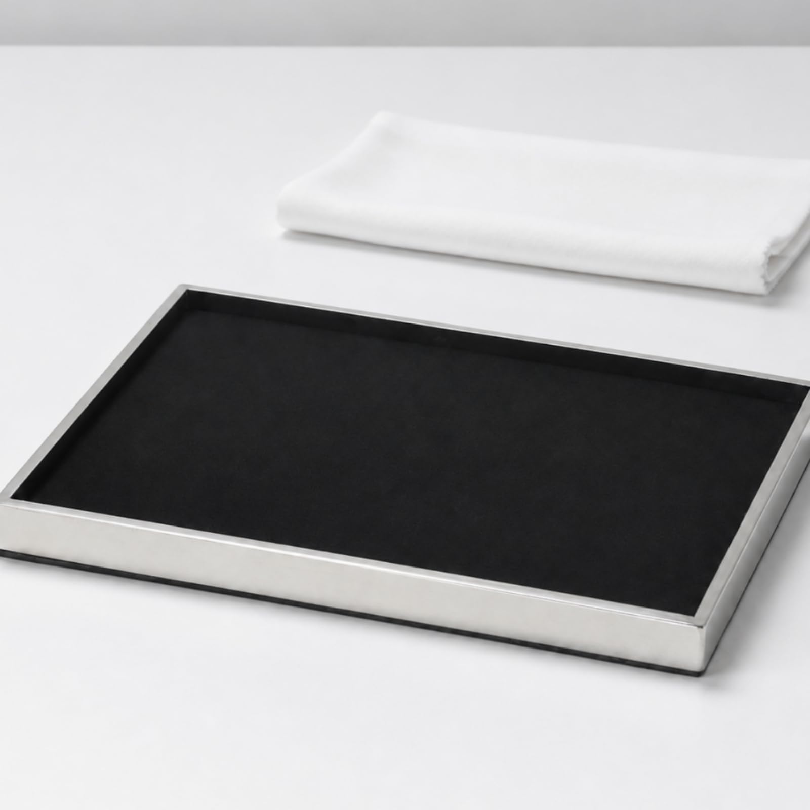predolo Plateau pour Bijoux Plat, Argent Et Noir, Grand