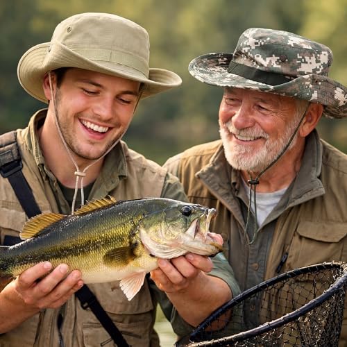 Image of 4 Pack Boonie Safari Hats for Men Women, Wide Brim Sun Hats with Chin Strap for Fishing Hiking Lightweight