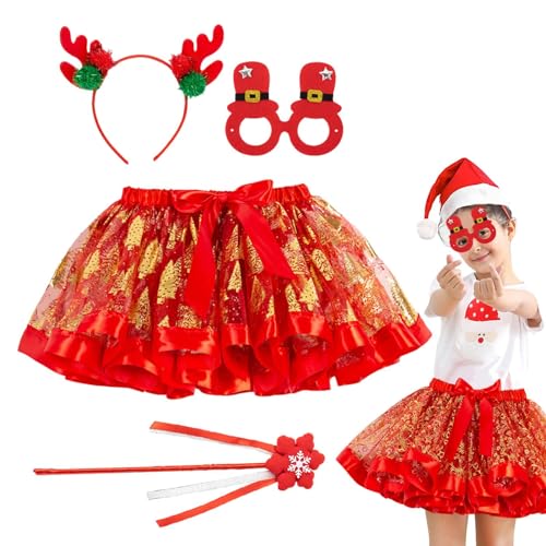 Vestido Tutu de Natal Vermelho,Conjunto de tutu ajustável para meninas de férias - Saia amiga da pel