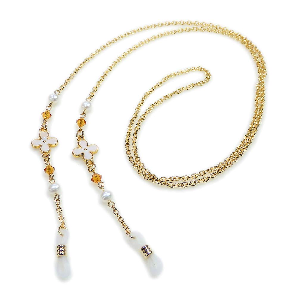 Amazon | [ループ] メガネチェーン ホワイトフラワー ＆ オレンジ  