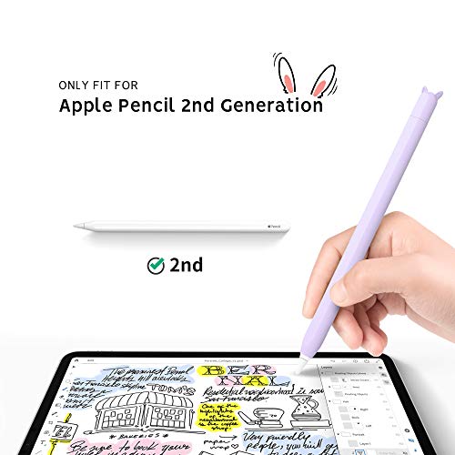 Image of Cute Ear Case Silicone Skin Cover for Apple Pencil 2nd Generation, and Protective Nib Cover Accessories Compatible with iPad Pro 11 12.9 inch,Purple