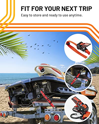 Strapinno Retractable Ratchet Straps - 1 In X 2.5 Ft Heavy Duty Boat Transom Tie Down Straps, 2400Lbs Breaking Strength, S Hooks With Safety Clip, For Boat, Jetski, Seadoo, Waverunner, And Pwcs (2Pcs) #TOP4