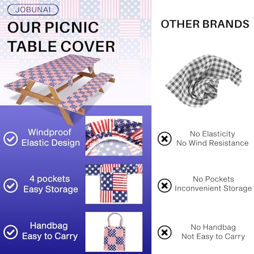 72In Picnic Table Cover with Bench Covers Fitted Stain Resistant Rectangular Table Cloth Campers Patio Garden Vacation Gear Cool Gifts for 40th 50th 60th 70th Grandparents Grandma Grandpa