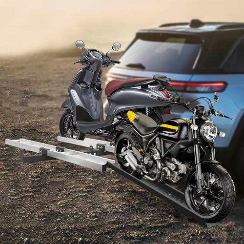 Fluoxtine Motorcycle Carrier, 600lbs Heavy Duty Hitch Carrier with 47'' Longer Ramp and 12 Straps, Left and Right Double Motorcycle Bracket, Aluminum Hitch Carrier for Dirt Bikes