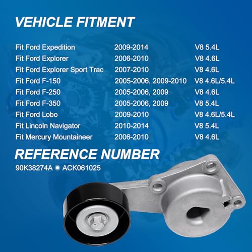 Image of Serpentine Belt Drive Component Kit with Belt Tensioner & Idler Pulleys, Fit Ford Expedition 2009-2014, Explorer 2006-2010, F-150 /F-250 /F-350 2005-2006, Lincoln Navigator 2010-2014, Replaces 90K38274A
