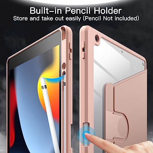 Image of JETech Rotating Cover Case for iPad 9 /8 /7 (10.2-Inch, 2021 /2020 /2019 Model, 9th /8th /7th Generation) with Pencil Holder, 360 Degree Rotation Protective Stand Cover Clear Back (Rose Gold)