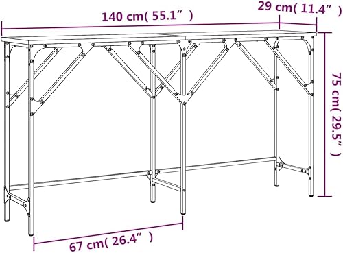 Miniatura 3 de vidaXL Mesa de consola de roble ahumado con marco de metal, sofá de madera de ingeniería industrial para entradasala de estar