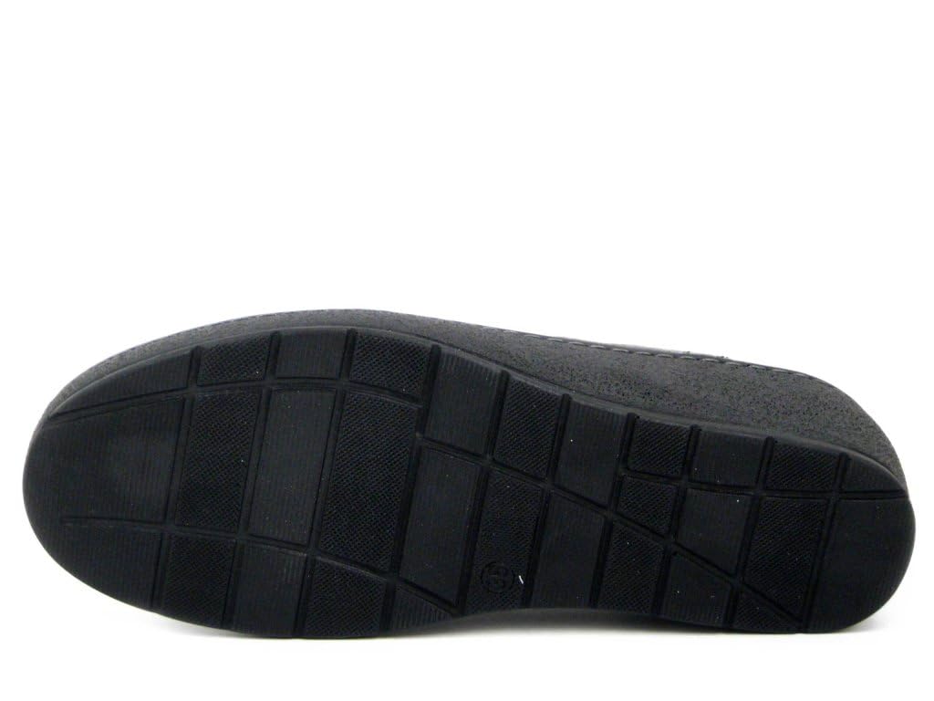 Cinzia Soft Mocassini Donna Scarpe Linea Ortopedica Sanitaria in Pelle Lucida Nero con Strass, Zeppa Bassa, Plantare Estraibile, 51162