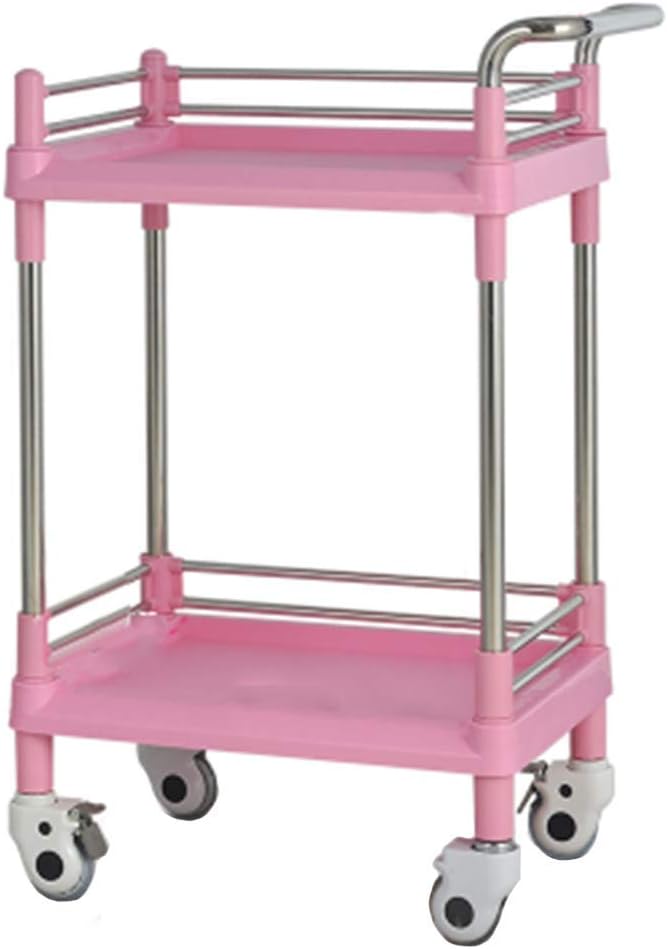 車輪付き多機能ポータブルトロリー、2つの棚 車輪付きステンレススチールユーティリティカート、ユーティリティハンドル付きビューティーサ