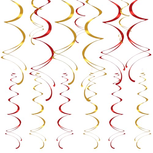 Image of Colorful Ceiling Swirl Foil Decorations Hanging Plastic Streamer Themed Swirl Party for Chinese New Year Graduation Celebration, Pack of 28