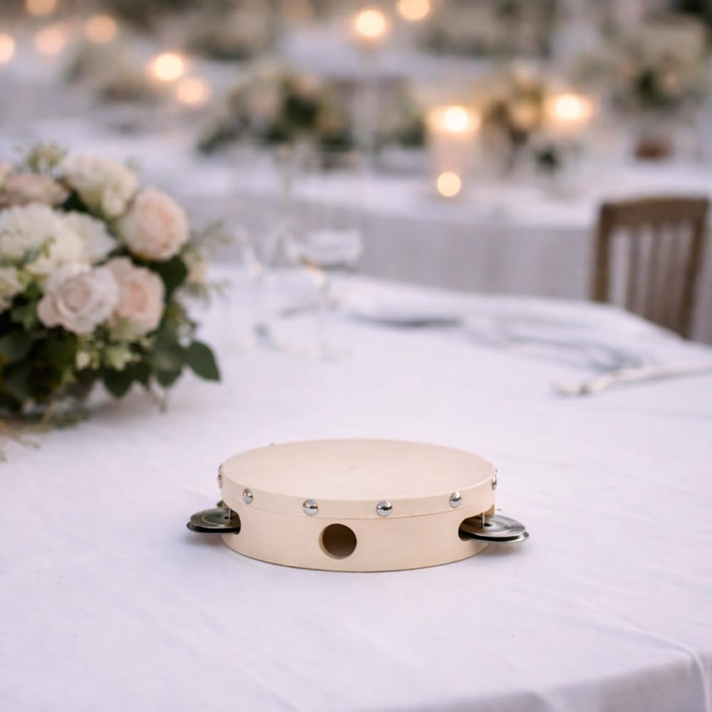 OKAFFAREFATTO MADDALONI Set 10 Tamburelli in Legno con Sonagli 15 cm — Matrimonio Laurea Festa Compleanno — Segnaposto Bomboniera Decorazione Tavola