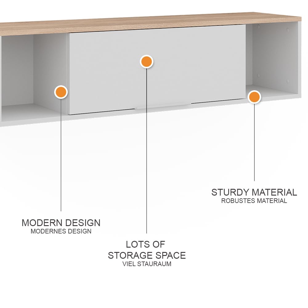 Vicco Estantería de Pared Betti, Blanco/Sonoma, 120 x 30 cm | para montaje en pared, apto para salón u oficina