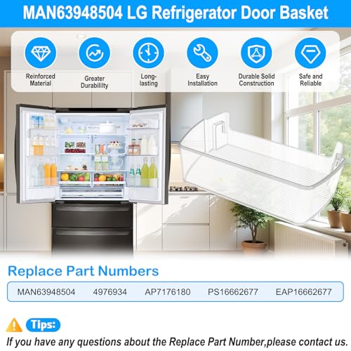 Image of 2PACK UPGRADED MAN63948504 Refrigerator Door Shelf Bin Compatible with LG Fridge Door Shelf Replacement Parts LMXS28626S LFXS26973S LFXC22526D MAN63948504 Kenmore LG Fridge Door Bin Shelves Basket