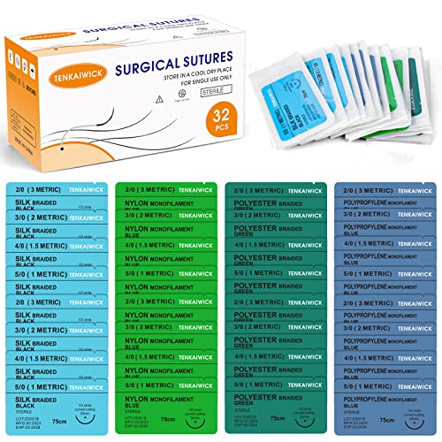 32 Packs Sutures Thread With Needle,Mixed Sutures, Training Threads (Non-Absorbable: Nylon, Polyester, Polypropylene,Silk,4 Material) For Practicing Suturing Can Be Used For Suture Pads, Fruit Peels #TOP4