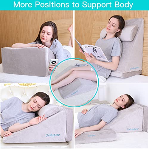 Urblapow Up-Ⅱ Wedge Pillow - Bed Wedge Pillow ，Back Support Wedge Pillow For Back And Legs Support ，Sleeping ， Hypoallergenic Support Pillow For Acid Reflux/Allergies/Indigestion Gray #TOP4