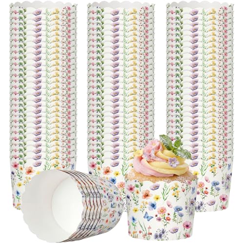 Potchen 100 Pcs Floral Cupcake Liners Spring Tea Party Muffin