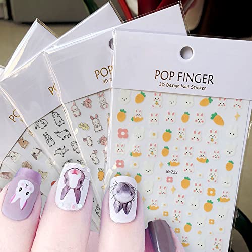 5 Pcs Bunny Nail Art Stickers Easter 3D Self-Adhesive Nail Stickers Decals Cute Bunny Rabbit Designs For Kid Women Nail Art Decoration Diy Manicure Accessories #TOP5