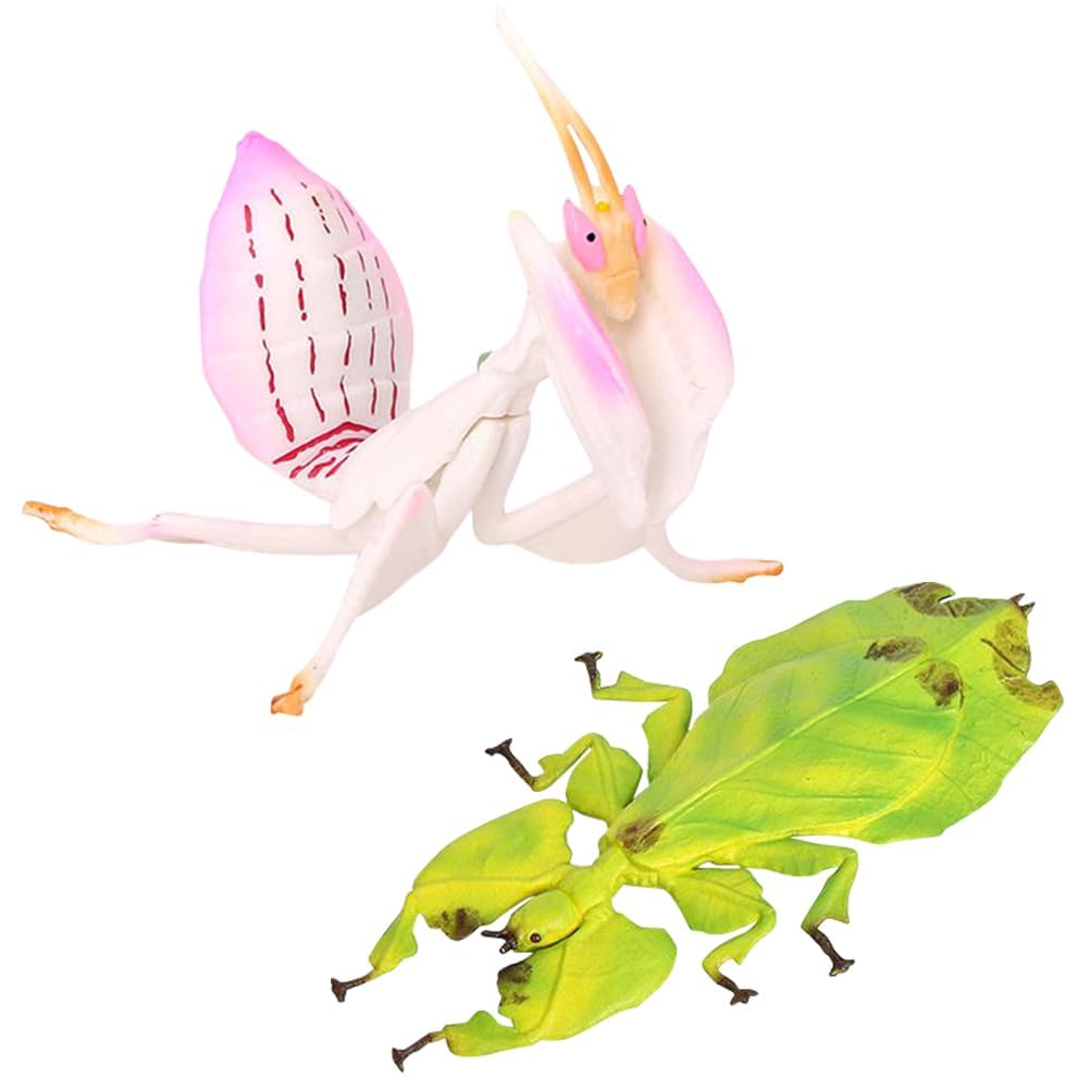 NALACAL 2pcs Insect Toy Figures - Realistic Mantis and Leafworm Miniature Insect Models for Kids' Cognitive Science, Education Props, and Party Favors