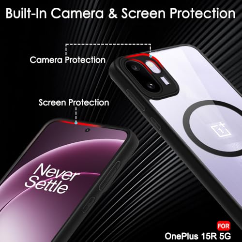 Image of TheGiftKart Hybrid Shockproof Back Cover Case for OnePlus 15R 5G Compatible with MagSafe | Hard Back Cover Case for OnePlus 15R 5G (PC & TPU, Transparent Clear Back, Black Sides)