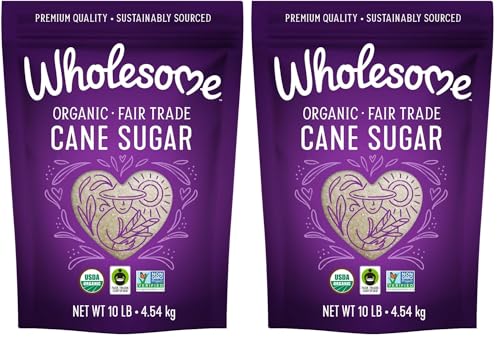 Wholesome Sweeteners 10-Pound Organic Cane Sugar, Fair Trade, Non GMO, Gluten Free, Pure &amp; Vegan, for Baking and Sweetening (Pack of 2)