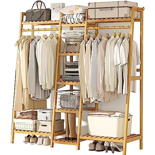 Portant à vêtements en bambou solution dressing pour entrée encombrée