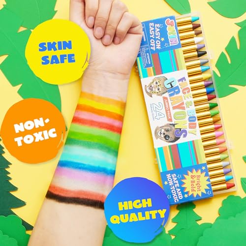 JOYIN 24 Colors Face Paint Safe & Non-Toxic Face and Body Crayons (Large Size 3 inch) Ultimate Party Pack Including 6 Metallic Colors for Birthday Toy Makeup Party Suppiles, Gifts for Kids Girls Boys - Image 5
