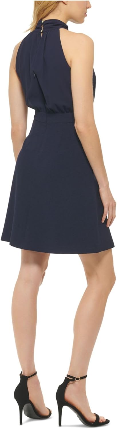 Vince Camuto Chiffon Bow Neck Signature Crepe A-Line Skirt Twofer